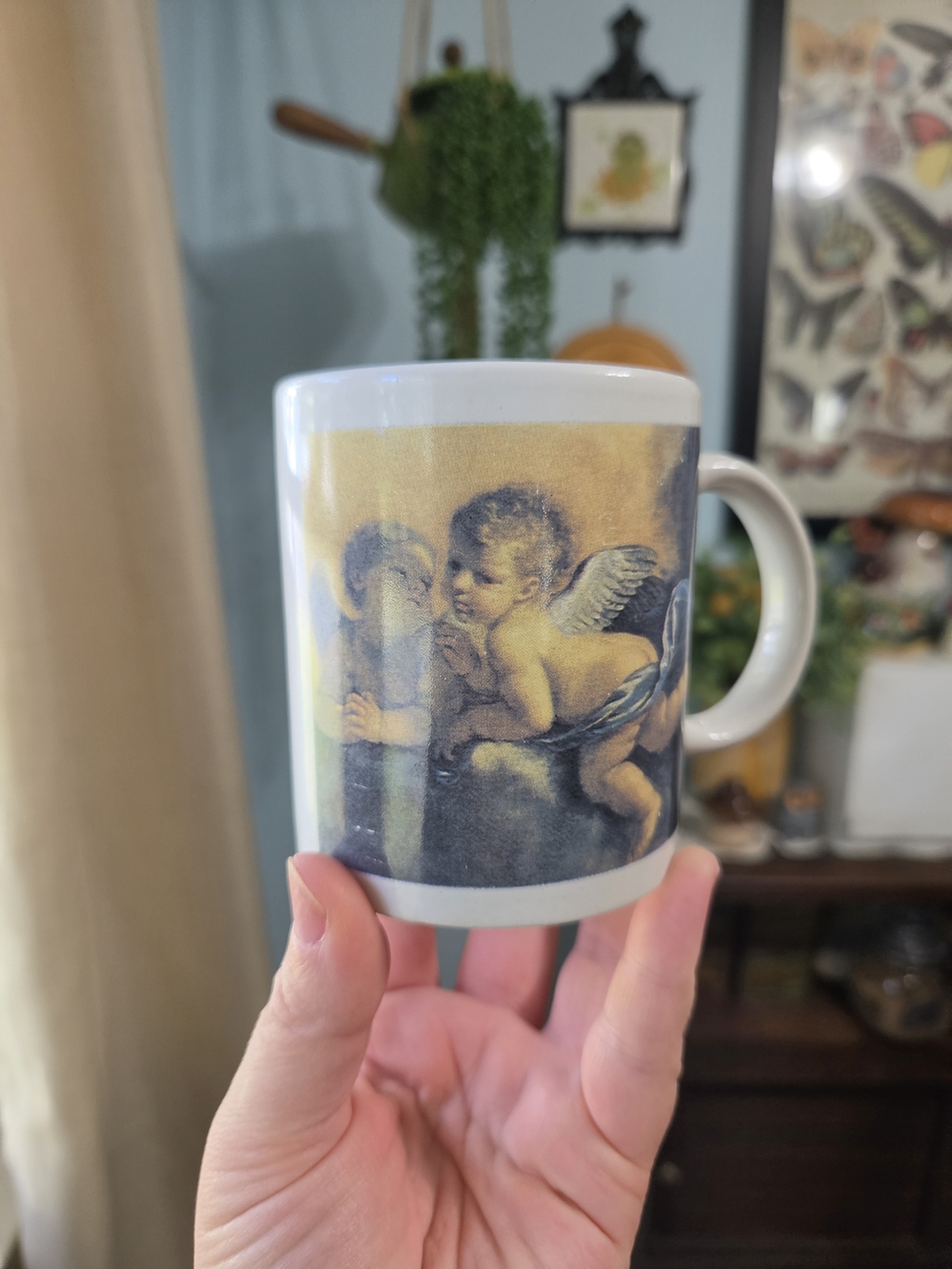 Vintage 90s Ceramic Coffee Mug Renaissance Cherubs Putti Angels Whimsigoth